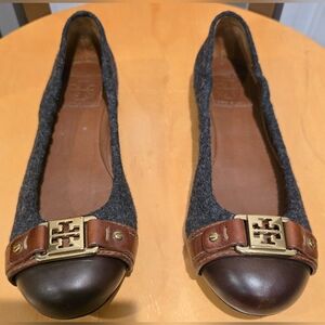 Tory Burch Ambrose Wool Ballet Flats With Leather Toe Cap Women's Size 7.5